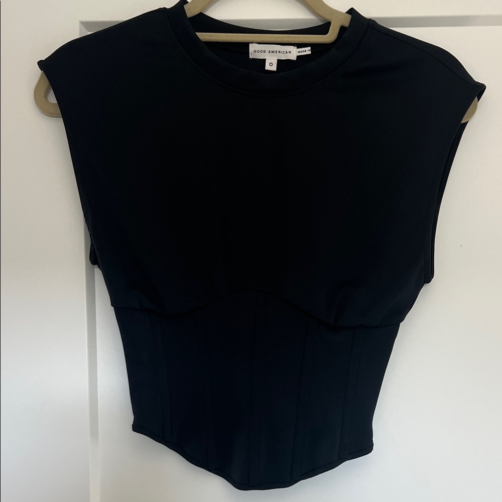 Good American Black Sleeveless corset tee